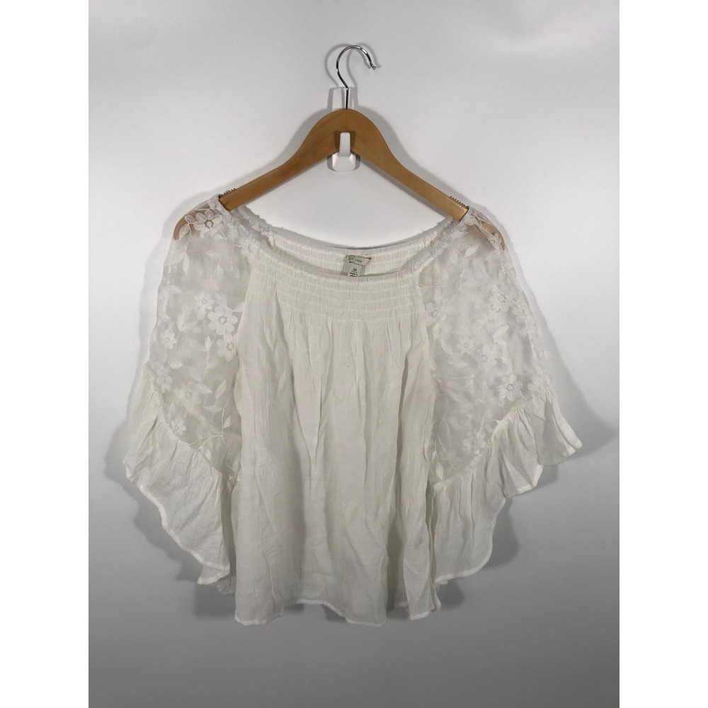 Cato Flare Sleeve Blouse Womens M White Sheer Floral Ren Faire Dainty Feminine